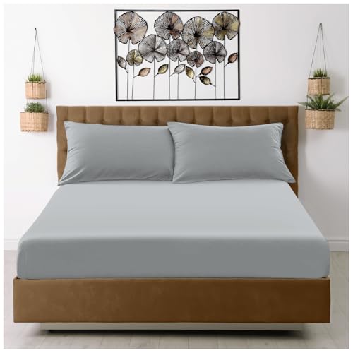GC GAVENO CAVAILIA Super King Fitted Sheet - Soft Microfiber Polyester Bed Sheet - 38cm Deep Pocket with Elasticated Corners - Easy Care & Fade Resistant Bottom Sheet (182x200 cm) - Grey