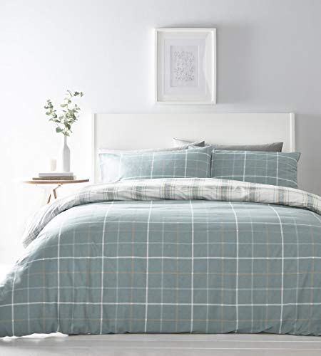 Portfolio Skye Duvet Cover Reversible Checked Bed Set, Polycotton, Duck Egg, Super King