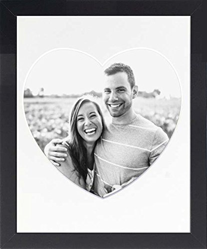 Frame Company Black Picture Frame with Heart Shaped Ivory Mount, Size 10x8-Inches