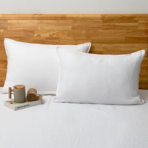 CHUFFED Linen Pillow Cases 2 Pack 100% Linen Standard Pillowcases, Breathable and Cooling Washed Queen Pillow Shams with Zipper Closure, 20x30 Inches,White