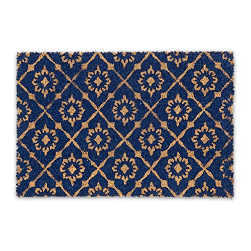 Relaxdays Floral Pattern Door mat Doormat Coir Welcome, 40 x 60 cm, Inside & Outside, Non-Slip Shoe Wiper, Blue/Coir