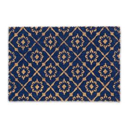Relaxdays Floral Pattern Door mat Doormat Coir Welcome, 40 x 60 cm, Inside & Outside, Non-Slip Shoe Wiper, Blue/Coir