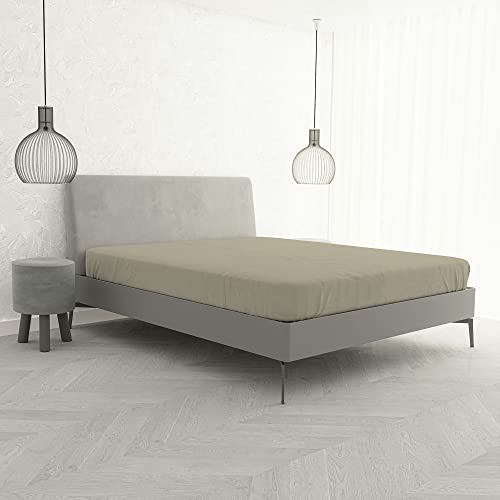 Fitted Sheet with Corners for Double Bed, Cotton, Made in Italy, Fitted Sheet 170 x 200 cm with Elasticated Corner 25 cm, Taupe