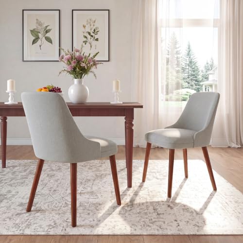 Dining Chairs Set of 2, Upholstered Dining Room Chairs with Ergonomic High Back, Thick Padded Seat, Skin-Friendly Fabric, Solid Wood Frame Kitchen Chairs for Dining Room, Living Room, Light Grey