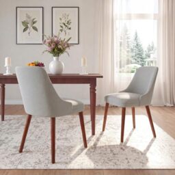 Dining Chairs Set of 2, Upholstered Dining Room Chairs with Ergonomic High Back, Thick Padded Seat, Skin-Friendly Fabric, Solid Wood Frame Kitchen Chairs for Dining Room, Living Room, Light Grey