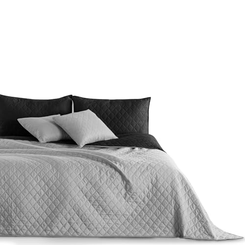 DecoKing Black steel silver, anthracite grey bedspread, two-sided quilting, Axel, Polyester, silver black, 240x260 cm