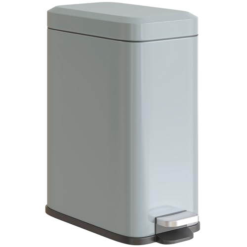 HOMCOM 5L Rectangular Compact Bin Steel Body Removable Bucket Quiet-Close Lid w/Pedal Lid Rubbish Trash Can Home Office Bedroom Bathroom Living Room Garbage Tidy Clean Grey