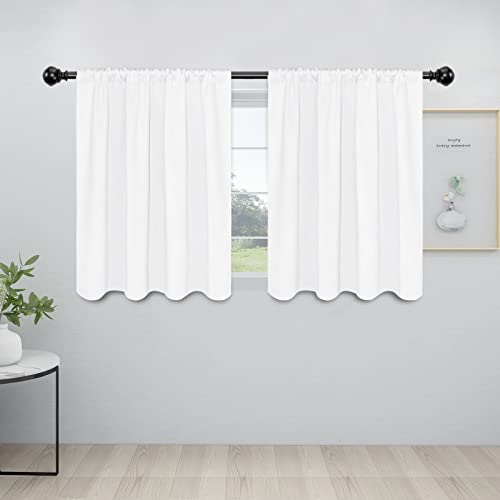 Easy-Going Rod Pocket Blackout Curtains for Bedroom, Room Darkening Window Curtains for Living Room, Thermal Insulated Noise Reduction Solid Window Drapes, 2 Panels(42x36 in, White)