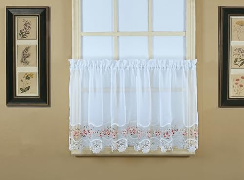 "Today's Curtain, Vintage Macramé Organza Tier 24"", White/Rose, 58"" W x 24"" L"