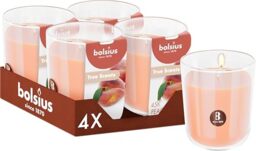 Bolsius - Peach - Orange - Set of 4 Scented Candles - 3.8″ × 3.3″ - Burn time: 45 Hours - with Natural extracts - Natural Vegetable Wax - Palm Oil Free