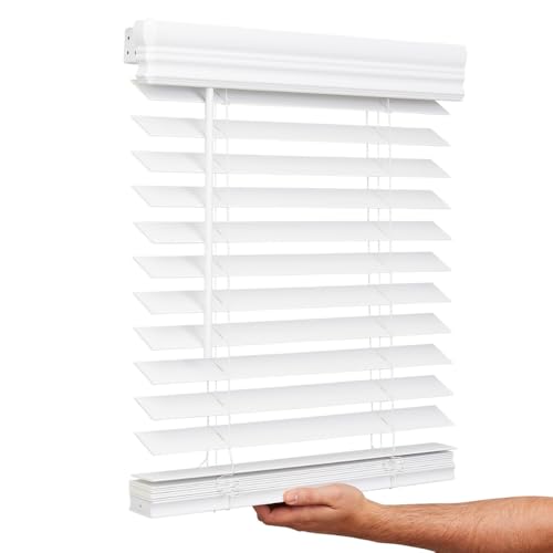 "Lotus & Windoware Cordless, 2 Inch Faux Wood Blind, 22.5"" Wide x 72"" Long, Window Blinds, Blinds & Shades, Blinds for Indoor Windows, Embossed, Bright White, (Actual Size - 22"" x 72"")"