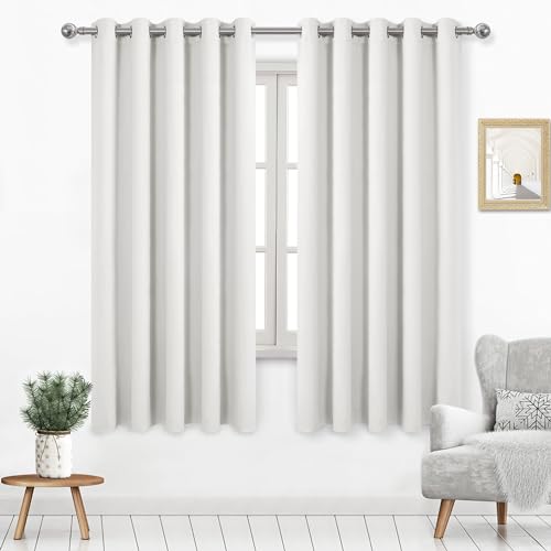 DWCN 60 Inch Wide Curtains for Living Room, Room Darkening Drapes 63 Inch Length, Ivory Extra Wide Curtain - W60 x L63 Inches Long, 2 Panels