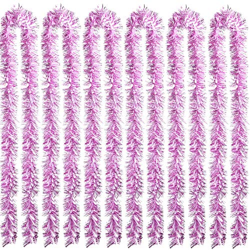 Sumind 6 Pieces Christmas Tinsel 39.4 Feet Metallic Garland Glittering Hanging Decoration for Christmas Tree Wreath Wedding Party Supplies (Pink White)