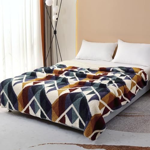 UKELER Boho Sherpa Fleece Blanket 80'' ?? 90'', Ultra Soft Aztec Queen Blanket for All Season, Cozy, Plush, Bohemian Throw Blanket for Bed/Couch/Sofa/Office/Camping