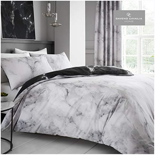 GC GAVENO CAVAILIA Easy Care Duvet Cover Printed Quilt Set Reversible Bedding, Double, White