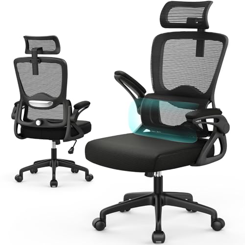 YONISEE Office Chair, Ergonomic Desk Chair -Dual Backrest Design with 2D Lumbar Support & Adjustable Headrest. Swivel Computer Chair with Flip-up Padded Armrest, Thickened Seat for Home/Work/Gaming