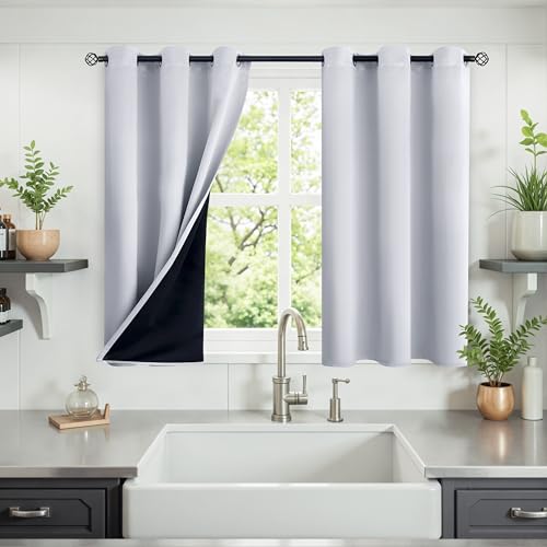 YoungsTex Short Black Out Curtains 40 Inches Long for Bedroom, Silver White Thermal Insulated Blackout Drapes Room Darkening with Black Backing for Living Room Window, 2 Panels, 42 x 40 Inch