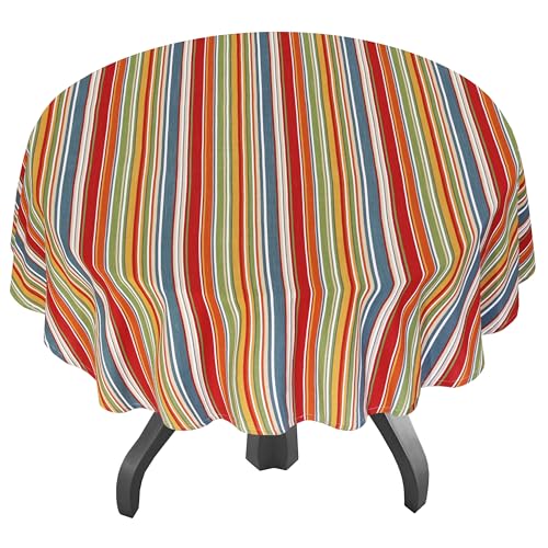 Ruvanti Round Tablecloth 70 Inch for 3-6 Feet Tables, Round Table Cover is Stain Resistant, Washable. Perfect for Indoor, Outdoor Tablecloth, Kitchen, Dining, Wedding Parties, Holiday - Multi Stripe