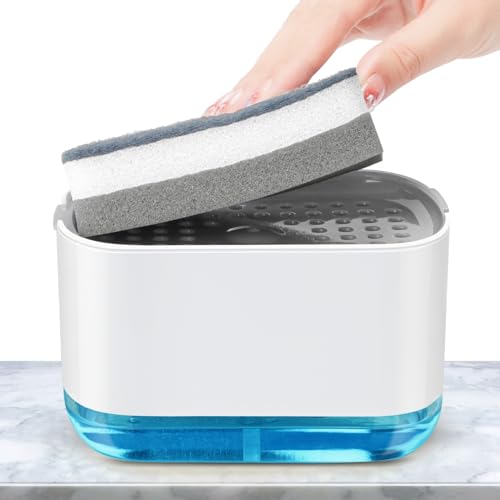 Alyvisun 2 in 1 Soap Dispenser, Dish Soap Dispenser with Sponge Holder - Soap Liquid Dispenser 300ml One handed Soap Pump Dispenser for Kitchen Sink Countertop Grey