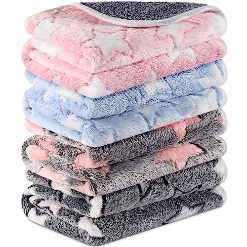 Reginary 4 Pcs Waterproof Guinea Pig Blankets Washable Small Animal Fleece Bedding Absorbent Guinea Pig Cage Liners Reusable Pet Pee Pad Sleep Mat for Hamster Ferret(Cute Star Pattern,24 x 16 Inch)