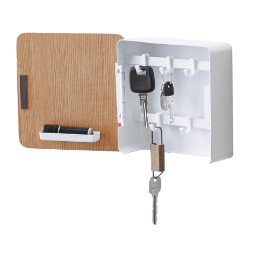 YAMAZAKI 4802 RIN Magnetic Key Box, white, Steel/Plywood, Minimalist, 15.8 x 5.7 x 15.8 cm