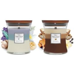 Woodwick Medium Hourglass Trilogy Scented Candle - Calming Retreat - with Crackling Wick - Burn Time & Medium Hourglass Trilogy Scented Candle, Cafe Sweets, with Crackling Wick, Burn Time