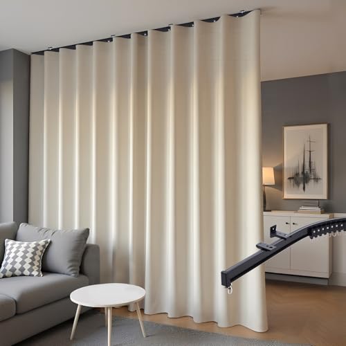 hoeflife Curtain with Ceiling Track Beige W 144 ?? H 108 in