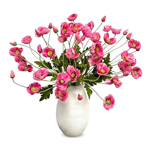 ATFL Hot Pink Poppy Flowers Artificial,12 Pcs Silk Poppies, Fake Poppy Flowers,Faux Poppies Bulk for Home Decor Table Centerpieces Floral Arrangement,Poppies Bouquet for Wedding (12, Hot Pink)