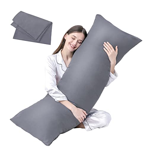 "DOWNCOOL Luxury Full Body Pillow Insert with Fiber Cover - Ultra Soft Body Pillow for Sleeping - Breathable Long Bed Pillow Insert, 20""x54""(Grey, with Cover)"