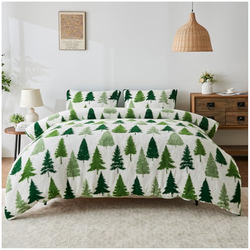 GC GAVENO CAVAILIA Xmas Duvet Cover Set - Christmas Bedding & Linen Set - Tree Quilt Cover Bed Set - Breathable Soft Comforter Cover Single with Pillowcase - Xmas Gift - (135x200 cm), Green