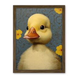 Artery8 Duckling with Flowers Oil Painting Kids Bedroom Baby Nursery Duck Artwork Framed Wall Art Print 18X24 Inch