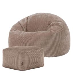 icon Kingston Cord Bean Bag & Footstool with Filling Included, Brown