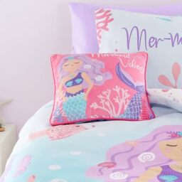 Bedlam Pink Mermaid Velvet Cushion (43 x 43cm) - Reversible (2 Designs) - Soft & Super Soft Pink Velvet with Mermaid & Fishes - Girls Cushion