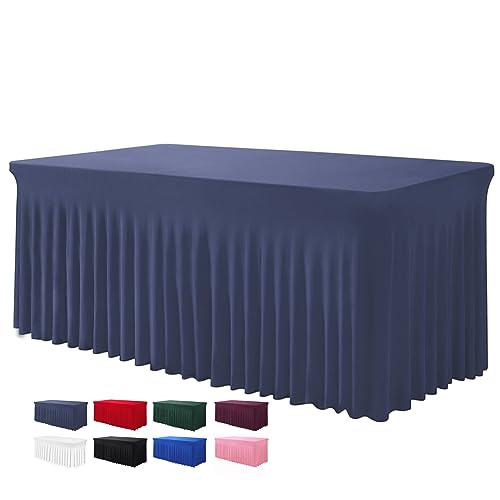 BDDC One-Piece Spandex Table Cover Skirt for 6FT Rectangle Tables - GRS-Certified Eco-Friendly Fabric, Elastic Fitted Ruffle Table Cover Skirt, Washable, For Banquets, Weddings & Parties