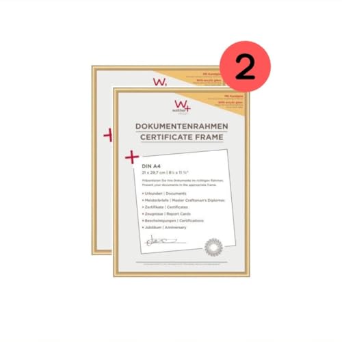 walther Design Picture Frame Gold 21 x 29,7 cm (DIN A4) with Art Glass Double Pack, New Lifestyle Plastic Frame KVX130GD