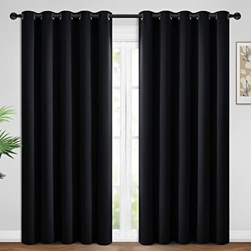 Yakamok 84 Inch Length Blackout Curtains for Bedroom, Room Darkening Thermal Insulated Solid Grommet Panels for Living Room(62Wx84L, Black, 2 Panels)