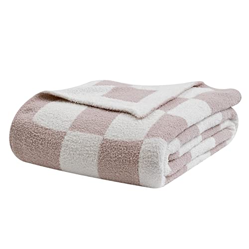 bearberry Soft Plush Throw Blanket for Couch, Cozy Warm & Lightweight - Knitted Fluffy Checkered Comfort Home Decor Gift for Women Mom Her, Sofa Chair Bed, 40x50in, Cream