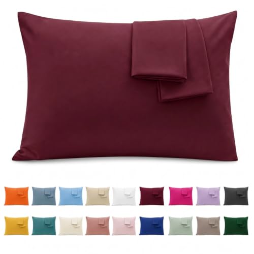 Jenny Sesal - Plain Cotton Pillowcases - Pack of 2 with Envelope Closure - Super Soft and Pleasant to the Touch - Perfect Size - 100% Pure Cotton (Bordeaux)