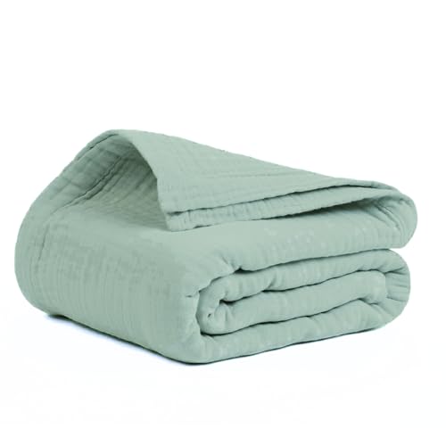 "Salt Earth 100% Cotton Muslin Blanket, Gauze Blanket 80""X90"" Queen, 4 Layered for Couch,Bed,Living Room, Summer Lightweight, All Seasons Blankets & Throws, Soft Boho, Travel & Skin Friendly (Jadeite)"