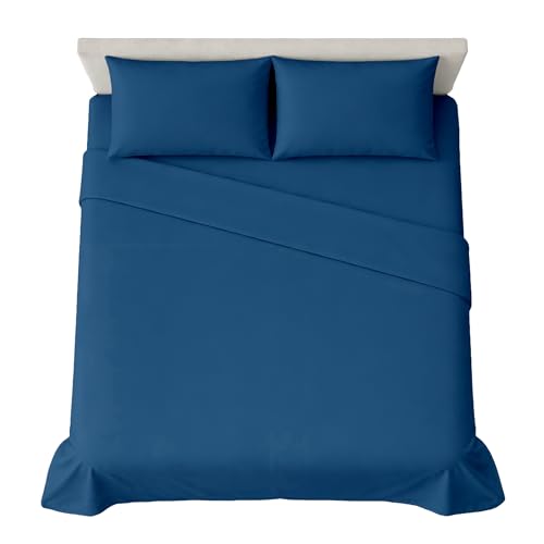 hermet 4-Piece Plain Double Bed Sheet Set, Fitted Sheet, Flat Sheet, 2 Pillowcases 50 x 80 cm, 30 cm Corner, Soft Microfibre, Oekotex Certified, No Iron