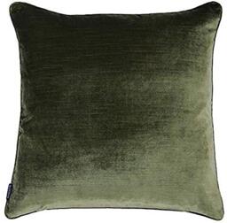 "Paoletti Riva Luxe Velvet Feather Filled Cushion - Olive Green - Soft Velvet Feel Fabric - Reversible - Hidden Zip Closure - Machine Washable - 100% Polyester Case - 55 x 55cm (22"" x 22"" inches)"