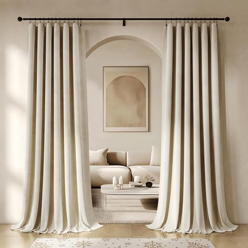 Beauoop Beige Velvet Curtains 96 Inches Long 2 Panels for Bedroom Living Room Soft Luxury Room Darkening Thermal Insulated Soundproof Rod Pocket Window Treatments Drapes, 52X96 Set of 2