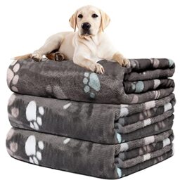 "Rezutan Upgraded Dog Blankets for Large Dogs,3Pack Dog Cat Blankets Washable, Soft Pet Mat Throw Cover for Kennel Crate Bed, Cute Paw Pattern, Dog Blanket, Pet Blanket (Grey 31""x41"")"