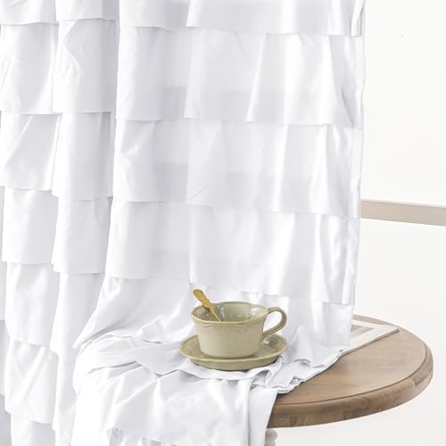 Kotile White Ruffle Curtain for Bedroom Gypsy Layered 52 x 80 Inch, 1 Panel - Rod Pocket Guides Folds, Soft Textile Softness, Mellows Daylight, Clean Vintage Grace, Extended Grace, Privacy