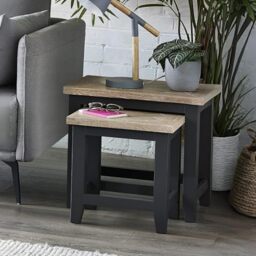 Julian Bowen Bordeaux Nest Of Tables, Dark Grey - Traditional Nesting Tables for Living Room, Solid Oak & Veneers, No Assembly Needed, Space-Saving Nesting Design