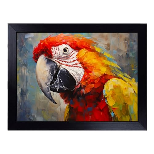 Lap Tray with Bean Bag Cushion, Parrot Gestural - Handmade in the UK, Raised Wooden Edge, Padded Cushion, Heat-Resistant Wipe-Clean Surface, for Meals, Laptops and Crafts
