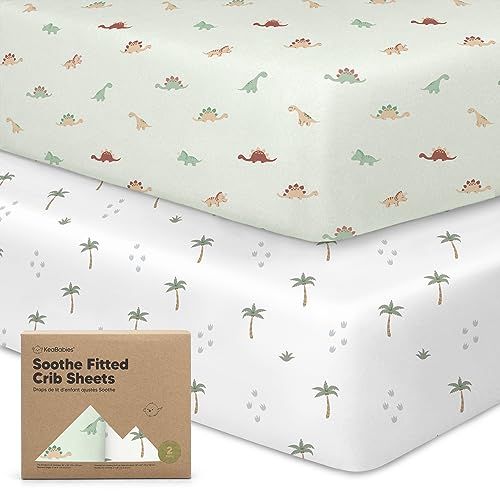 2-Pack Organic Jersey Fitted Crib Sheet for Boys, Girls - Baby Mattress Sheets, Neutral, Cotton, Breathable (Roarsome)
