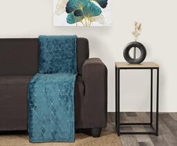 Atout Ciel Flannel Blanket with Geometric Embossed Pattern, 130 x 170 cm, Polyester, Duck Egg Blue