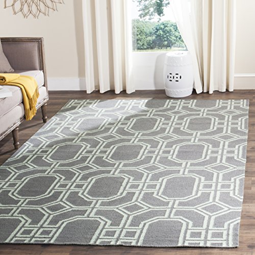 Safavieh Contemporary Indoor Flatweave Rectangle Area Rug, Dhurrie Collection, DHU860, in Grey / Light Blue, 183 X 274 cm for Living Room, Bedroom or Any Indoor Space