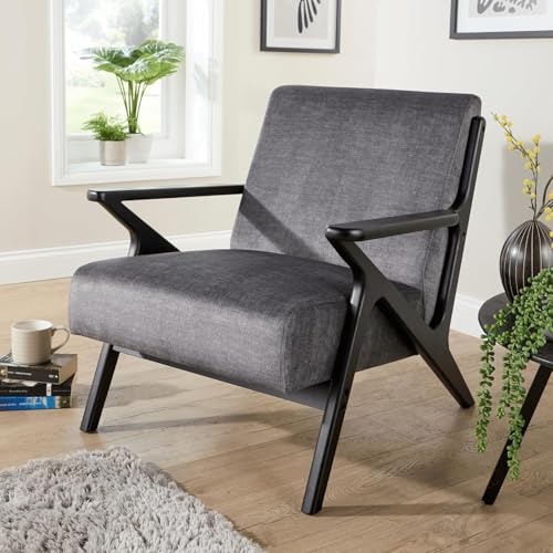 Home Source Accent Armchair – Modern Fabric Armchair with Deep Seat, Foam Cushions & Solid Wooden Legs – Comfortable Lounge Chair for Living Room, Bedroom or Home Office (150kg Capacity)